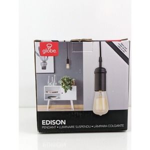 Globe Electric 1-Light Vintage Edison Matte Black Mini Pendant with Fabric Cord